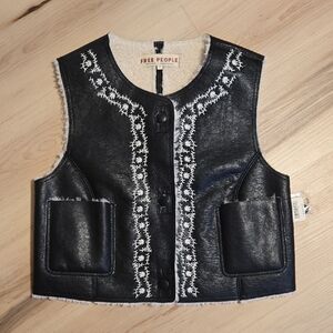 NWT Free People Travelers Vest, Black/Cream, Size XS
